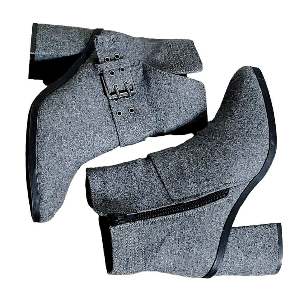 Muk Luks Womens Mae Booties Gray Size 6 Faux Fur Stacked Heel Buckle Accent - Picture 2 of 12